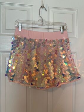 I Heart Raves Pink Iridescent Sequin Mini Skirt